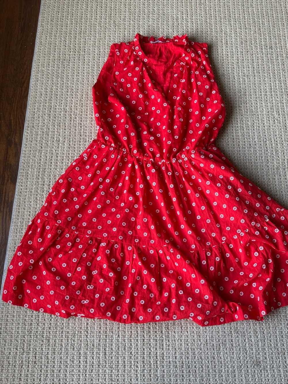 Draper James Red Sleeveless Circle Skater Dress with White Dot Print